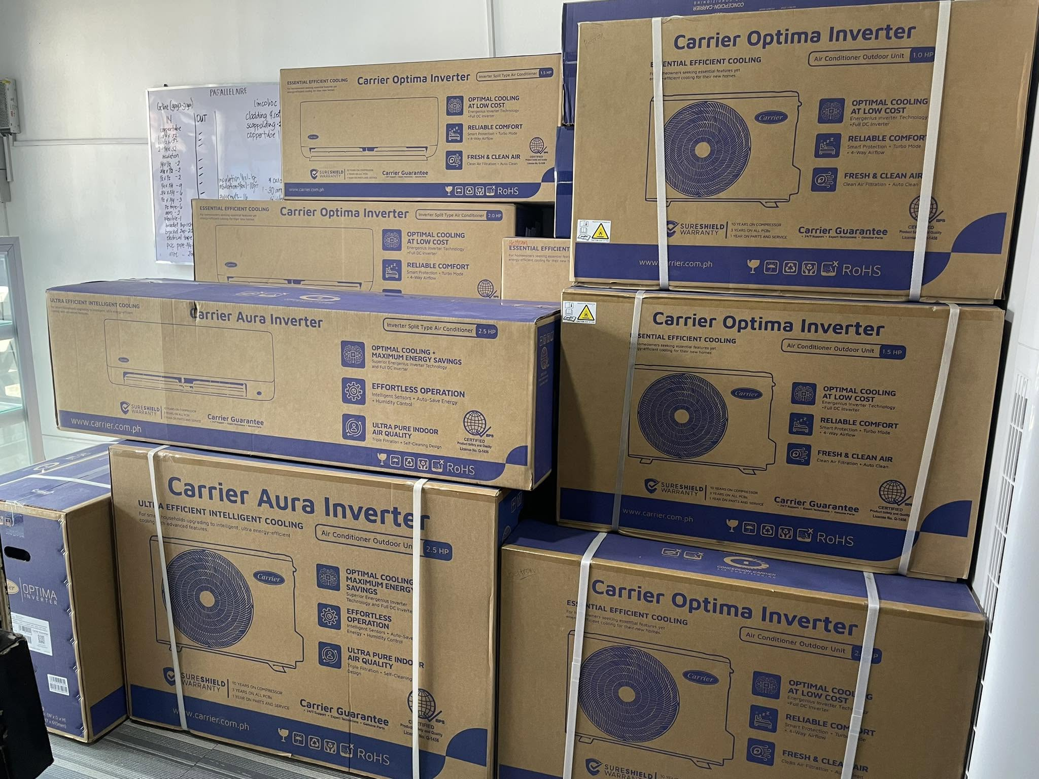 Parallel Aire Carrier air conditioning units ready for aircon sales